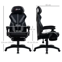 Vinsetto Mesh Office Chair Desk Task Computer Recliner with Footrest, Lumbar Back Support, Swivel Wheels, Adjustable Height for Home, Black Grey(m-4)