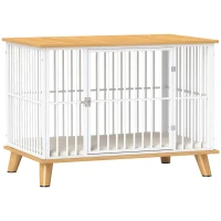PawHut Hundebox mit Verriegelungstür, abnehmbares Kissen, gute Belüftung, Stahl, 86x60x70 cm, Weiß+Grau(m-10)