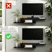 HOMCOM Mueble de TV Mesa Flotante para Televisión hasta 60 Pulgadas en la Pared con 2 Estantes Madera 152,4x29,8x21 cm Negro(m-5)