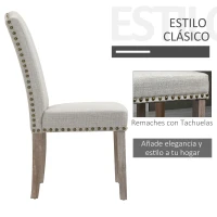 HOMCOM Juego de 2 Sillas de Comedor Cocina con Respaldo Alto de Remaches y Patas de Madera Almohadillas Ajustables 51x64x99,5 cm Gris(m-4)
