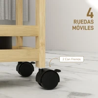 HOMCOM Estantería de Baño de Bambú de 3 Niveles Carrito Auxiliar de Almacenaje con Ruedas 55x20x75 cm Natural(m-5)