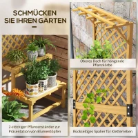 Outsunny Pflanzenständer, Blumenregal, 2 Etagen, mit Spalier & Dach, Tannenholz, 60x50x166cm, Gelb(m-4)