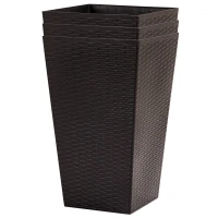 Outsunny Conjunto de 3 Macetas Cuadradas para Plantas Flores 3 Maceteros con Efecto de Símil Ratán para Jardín Terraza Interior y Exterior 36,5x36,5x61 cm Marrón(m-8)