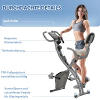 HOMCOM Heimtrainer X-Bike 2-in-1 Fahrradtrainer mit LCD-Display,Pulsmesser, klappbarer Hometrainer Trimmrad mit 8 stufig Magnetwiderstand, 1 Paar Spannseil, Stahl Grau 105x48x118 cm(m-9)