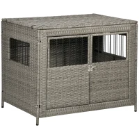 PawHut Wicker Dog Cage, Dog Crate with Lockable Door and Soft Washable Cushion for Medium to Large Sized Dogs, 85 x 61 x 70 cm, Grey(m-1)