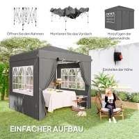 Outsunny 2,5 x 2,5 m Pop-up-Pavillon mit Seitenwänden und Transporttasche, UPF50+ höhenverstellbares Gartenzelt, Dunkelgrau(m-4)