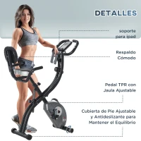HOMCOM Bicicleta Estática Plegable Resistencia Magnética Ajustable de 8 Niveles con Sensor de Pulso Pantalla LCD Sillín Regulable Respaldo Bandas para Entrenamiento en Casa 107x53x107 cm Negro(m-9)