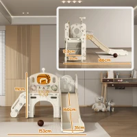AIYAPLAY Kinder-Spielgerüst, 7-in-1 Rutsche, Indoor Spielplatz mit Stauraum und Krabbeltunnel, 186x153x111 cm, Cremeweiß(m-3)