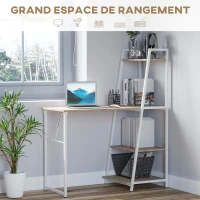 HOMCOM Bureau Pliable Rabattable - Bureau bibliothèque 2 en 1-4 étagères - Imitation Bois chêne Clair métal Blanc(m-5)