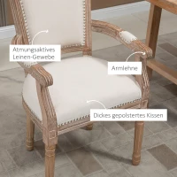 HOMCOM Esszimmerstuhl, Küchenstuhl, Nietendekor, französischer Landhausstil, Kautschukholz, Cremeweiß, 59 x 63,5 x 96cm(m-5)