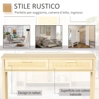 HOMCOM Tavolo Consolle in Legno per Ingresso, Salotto, Camera con 2 Cassetti, Stile Shabby Chic Color Legno, 100x30x76cm(m-6)