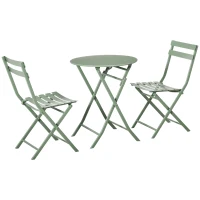 Outsunny Conjunto de Muebles de Jardín Plegable Juego de 1 Mesa y 2 Sillas de Terraza con Marco de Acero y Respaldo Verde Oscuro(m-11)