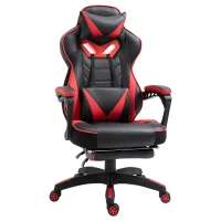 Vinsetto Computer Gaming Chair, Racing Desk Chair with Lumbar Support and Footrest, PU Leather Gamer Chair with Headrest and Swivel Wheels for Home, Red(m-11)