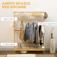 HOMCOM Appendiabiti in Bambù, Design Rialzato a 2 Livelli con Barra e 2 Ganci, 114x40x139 cm(m-4)