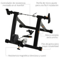 HOMCOM Rodillo de Bicicleta Entrenamiento Plegable con Resistencia Magnética Ajustable de 5 Niveles para Ruedas de 700C o 26-28 Pulgadas para Interior 54,5x47,2x39,1 cm Negro(m-5)