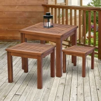 Outsunny 3er Set Couchtisch, Stapeltisch, Garten Beistelltisch, Geartentisch, Kaffeetisch, Akazie, Natur, 50 x 50 x 45 cm/39 x 39 x 36 cm/28 x 28 x 27,5 cm(m-2)
