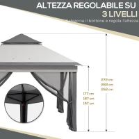 Outsunny Gazebo con Zanzariere Regolabile su 3 Livelli, in Acciaio e tessuto Oxford, 326x326x272 cm, Grigio Chiaro e Scuro(m-5)