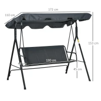 Outsunny Hollywoodschaukel, Gartenschaukel, bis 3 Personen, bis 200 kg, wetterbeständig, Grau+Schwarz(m-3)
