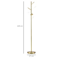 HOMCOM 3-Light Tree Floor Lamps for Living Room, Modern Standing Lamp for Bedroom with Globe Lampshade, Steel Base, Bulb not Included, Gold Tone(m-3)