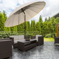 Outsunny 2.5m Shanghai Garden Parasol Umbrella with Crank & Tilt, Adjustable Outdoor Sun Shade, Off-White(m-11)