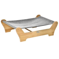 PawHut Katzenbett mit Gestell Hängematte für Katzen erhöhtes Katzennest mit weichem Kissen Kiefernholz Natur 68 x 43 x 20 cm(m-11)