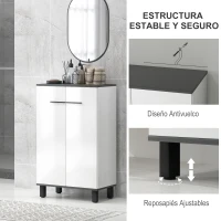 HOMCOM Armario de Baño Mueble Auxiliar de Baño con Puertas Estantes Ajustables y Sistema Anti-vuelco 60x34x94 cm Blanco Brillo(m-7)