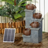 Outsunny Solar Powered Garden Water Feature with LED Lights and Pump, 4 Tier Cascading Water Fountain for Indoor/Outdoor, Bowls Waterfall Ornament, 58cm Height(m-2)