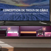 HOMCOM Meuble TV banc TV mural suspendu LED style contemporain - placards avec 2 portes battantes et 2 passe-câbles en bois(m-6)