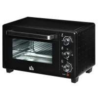 HOMCOM Mini four 1400 W 21 L - thermostat 230°C max - minuteur 60 min - 3 modes de cuisson - 4 accessoires inclus - acier inox. métal verre trempé noir(m-1)