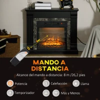 HOMCOM Chimenea Eléctrica 1800W Chimenea Decorativa con Efecto de Llama Mando a Distancia Temporizador 80x21,6x67,8cm Negro(m-6)