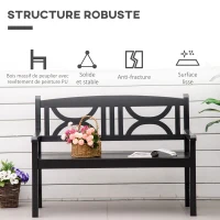 Outsunny Banc de jardin 2 places banquette extérieur terrasse patio dossier haut assise à lattes accoudoirs confortables bois de peuplier 123 x 61 x 89,5 cm noir(m-6)
