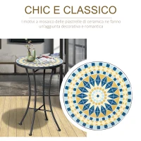 Outsunny Tavolino da Giardino in Metallo con Piano d'Appoggio a Mosaico, Ф35.5x53.5cm(m-4)