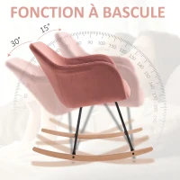 HOMCOM Fauteuil à bascule grand confort accoudoirs assise dossier garnissage mousse haute densité velours rose poudré(m-4)