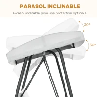 Outsunny Balancelle de jardin 3 places convertible toit inclinaison réglable 2 pochettes de rangement 236 x 138 x 185 cm gris(m-5)