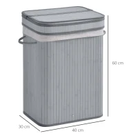 HOMCOM 70L Natural Wood Laundry Basket A Compartment w/Flip Lid Removable Lining Handles Board Base Foldable Durable Water-Resistant Dirty Clothes Storage Home Organisation Grey(m-3)