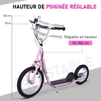 HOMCOM Trottinette patinette Freestyle Grandes Roues pneumatiques Ø 41 cm avec pegs Rose(m-4)