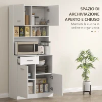 HOMCOM Mobile Dispensa in Legno con Cassetto, 4 Armadietti e 3 Ripiani Aperti, 80x35x180 cm, Bianco(m-4)