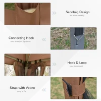 Outsunny 3.2m Pop Up Gazebo Hexagonal Canopy Tent Outdoor Sun Protection with Mesh Sidewalls, Handy Bag, Brown(m-7)