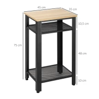 HOMCOM Mesa Auxiliar Mesita de Noche Estilo Industrial con 2 Estantes de Rejilla de Metal y Pies Ajustables para Salón Dormitorio 45x35x75 cm Roble y Negro(m-3)