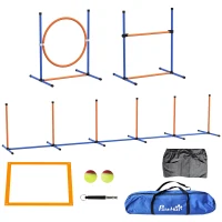 PawHut Eight-Piece Dog Agility Equipment Set with Weave Poles, Jump Ring, Hurdle, Pause Box, Training Shorts, Bag, Orange(m-1)