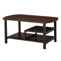 HOMCOM Couchtisch, Wohnzimmertisch Kaffeetisch mit Ablageflächen für Büro, Wohnzimmer, Schlafzimmer, industrieller Stil, E1 Spanplatte, Stahl, Braun, 100L x 60B x 46H cm(m-10)