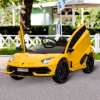 HOMCOM Lamborghini Aventador Licensed 12V Kids Electric Ride On Car Racing Car Toy with Parental Remote Control Battery-powered 2 Motors Music Lights for 3-8 Years Old Yellow(m-2)