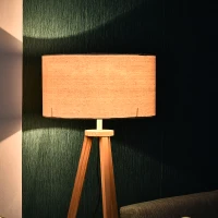 HOMCOM Lampada da Terra con Ripiano Intermedio Paralume in Lino Interruttore a Pedale Risparmio Energetico Altezza 154cm, Legno, 50x50x154 cm(m-9)