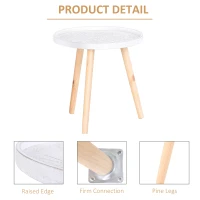 HOMCOM Coffee Table, Carved Floral Round Table with Tray-style Top and Wood Legs, Modern Side Table for Living Room, Set of 2, White(m-6)