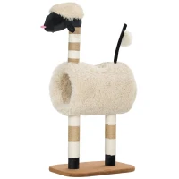 PawHut Katzenbaum im Schaf-Design, mit Kratzpfosten, Tunnel und Spielzeug, 98 cm, Hellbraun(m-1)