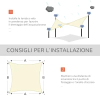 Outsunny Vela Ombreggiante Rettangolare, Tenda da Sole per Esterno in Poliestere Anti UV Traspirante 3x4m Bianco crema(m-6)