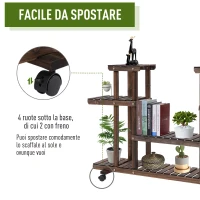 Outsunny Scaffale Portafiori a 4 Livelli, Fioriera da Esterno e Interno in Legno con 4 Ruote, 123.5 x 33 x 80cm(m-5)