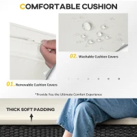 Outsunny 4 Pieces Rattan Garden Furniture Set, 4 Seater Garden Sofa Set with Loveseat, Armchairs and Glass Top Table, Wicker Conservatory Furniture with Cushions for Patio, Balcony, Black(m-5)