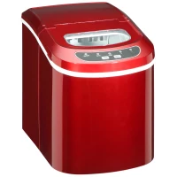 HOMCOM Eiswürfelmaschine, 2, 2 Liter, 12 kg in 24 h, Eiskugeln, selbstreinigend, inkl. Eiswanne + Eisschaufel, Rot(m-1)