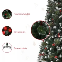 HOMCOM Árbol de Navidad Artificial con Nieve 150 cm con 360 Ramas 38 Bayas Decoración Navideña para Interiores Verde(m-7)